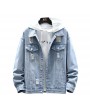 Denim Jackets - Men Denim Jacket Loose Jeans Casual Hole for Autumn Winter