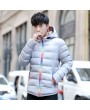 Bomber Jackets - Men's Padded Winter Coat Collar Colorful Zipper Hooded Jacket Korean Slim Casual Jacket Tide